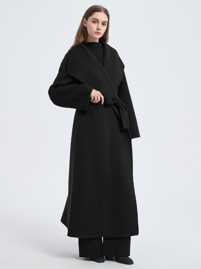 MN004 Women's 70% Wool Coat, Floor Length, Winter Double-breasted Wool Coat with Belt