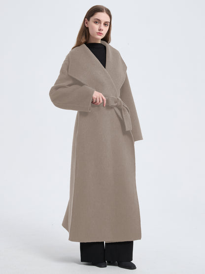 MN004 Women's 70% Wool Coat, Floor Length, Winter Double-breasted Wool Coat with Belt