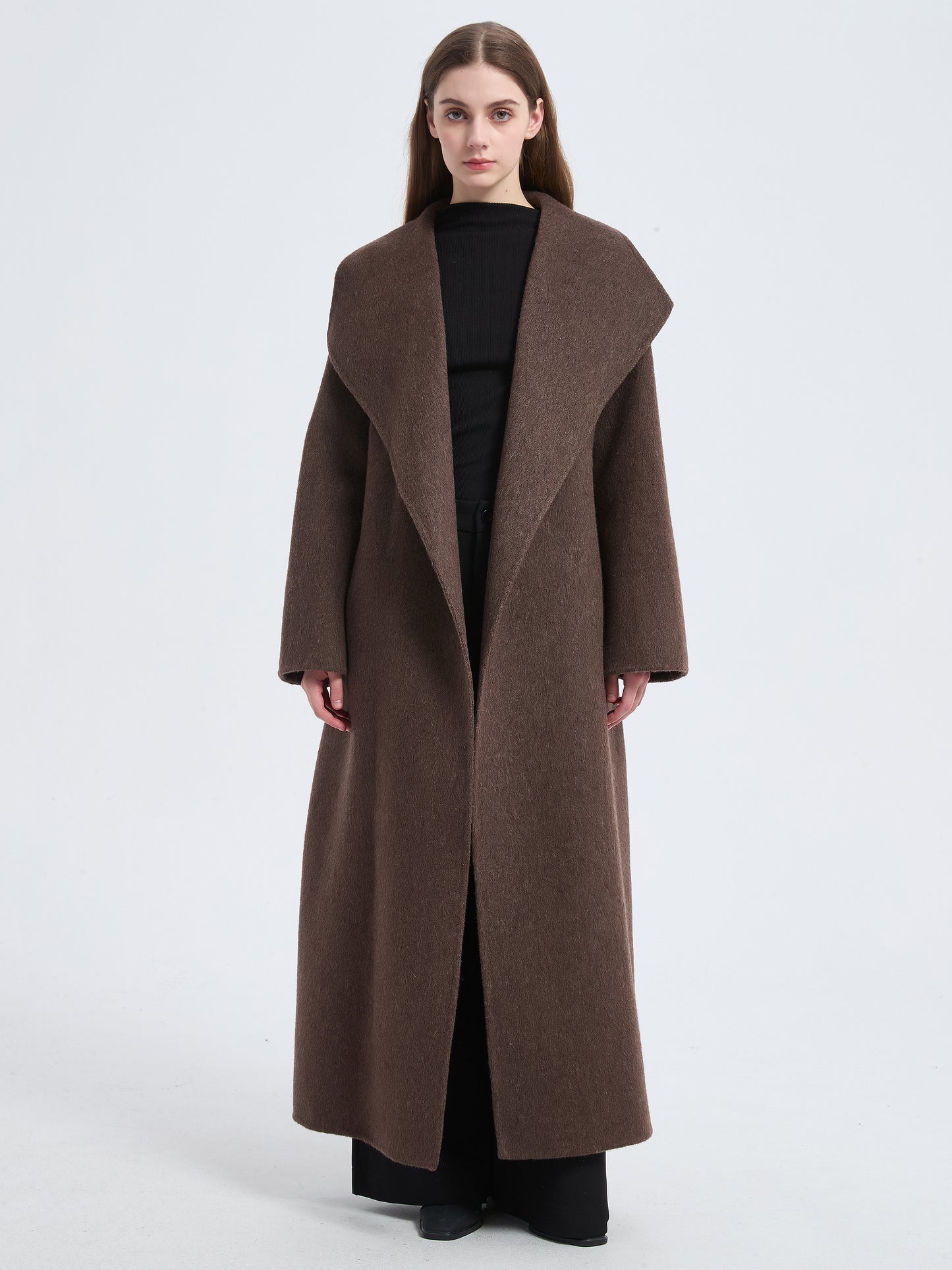 MN004 Women's 70% Wool Coat, Winter Double-breasted Wool Coat with Belt