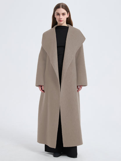 MN004 Women's 70% Wool Coat, Floor Length, Winter Double-breasted Wool Coat with Belt