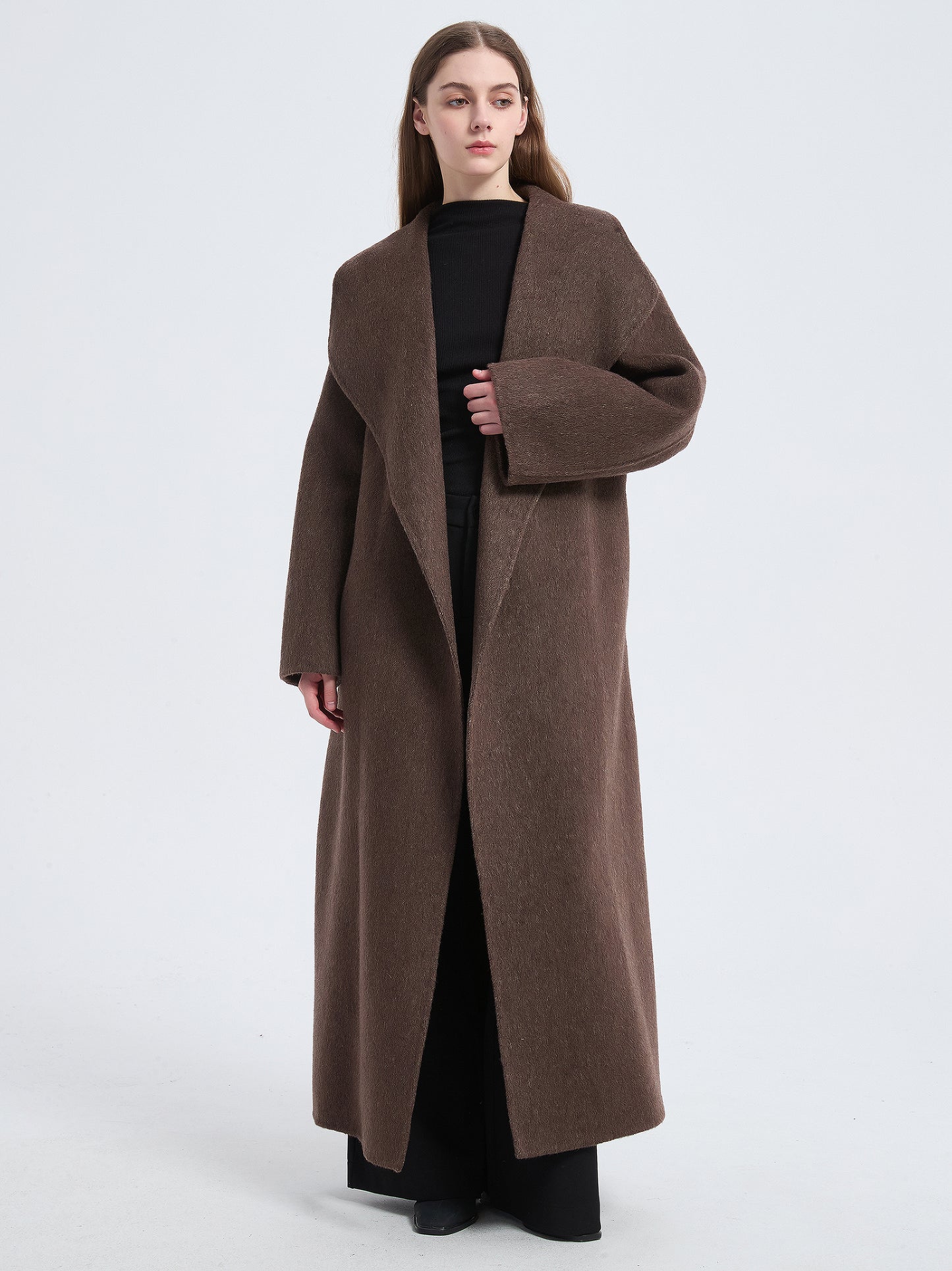 MN004 Women's 70% Wool Coat, Winter Double-breasted Wool Coat with Belt