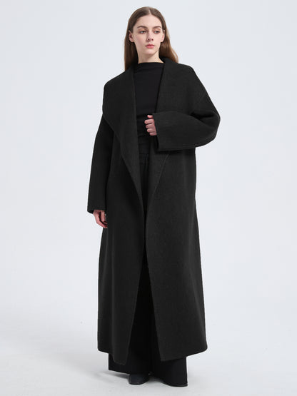 MN004 Women's 70% Wool Coat, Floor Length, Winter Double-breasted Wool Coat with Belt