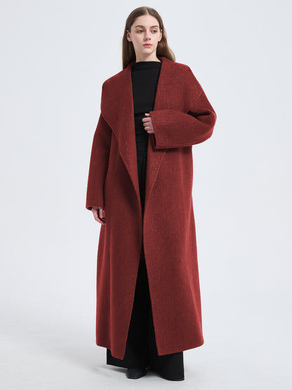 MN004 Women's 70% Wool Coat, Floor Length, Winter Double-breasted Wool Coat with Belt