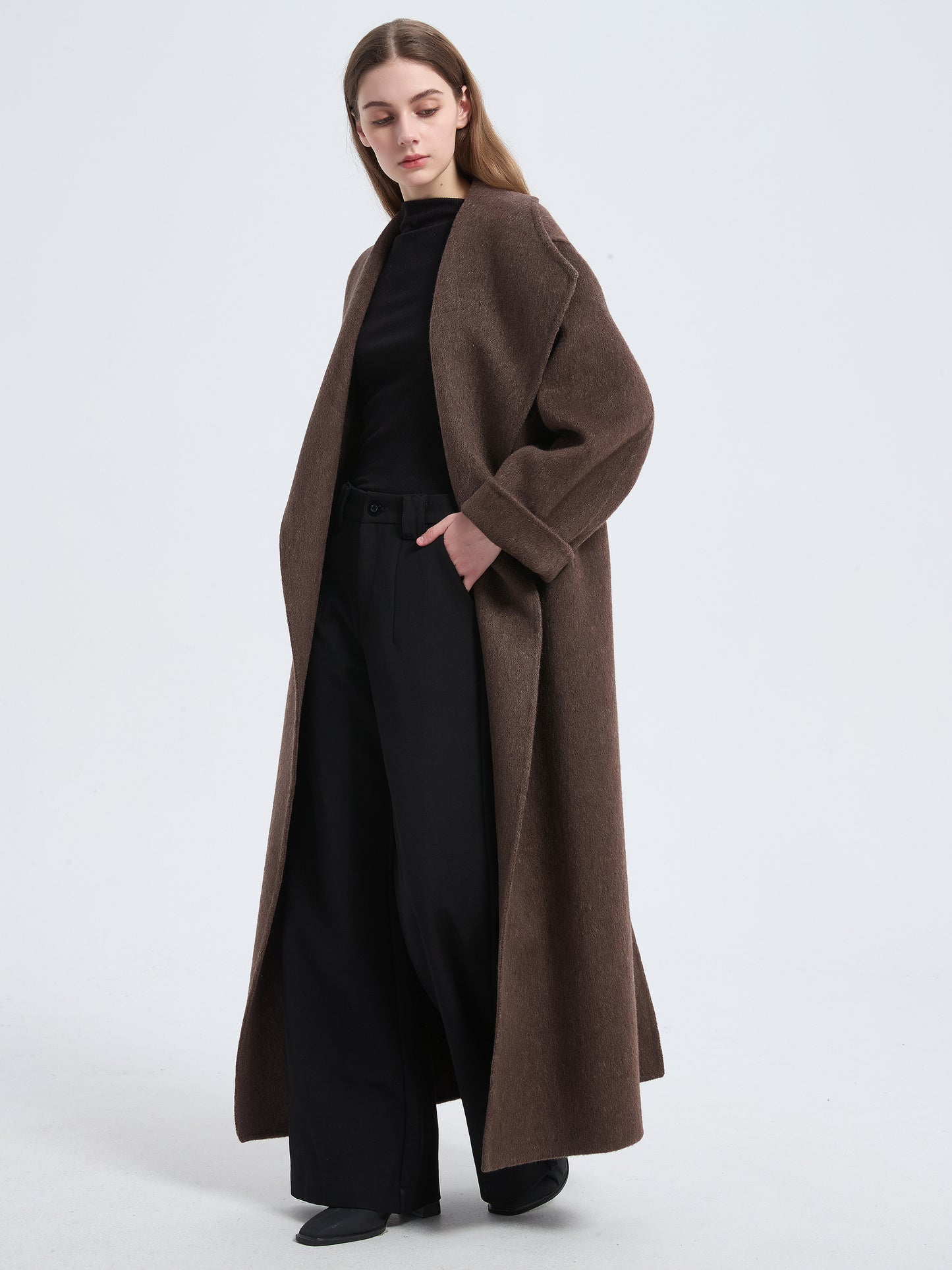 MN004 Women's 70% Wool Coat, Winter Double-breasted Wool Coat with Belt