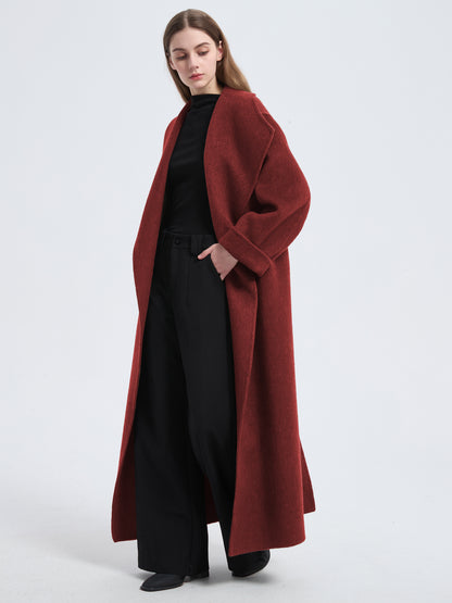MN004 Women's 70% Wool Coat, Floor Length, Winter Double-breasted Wool Coat with Belt