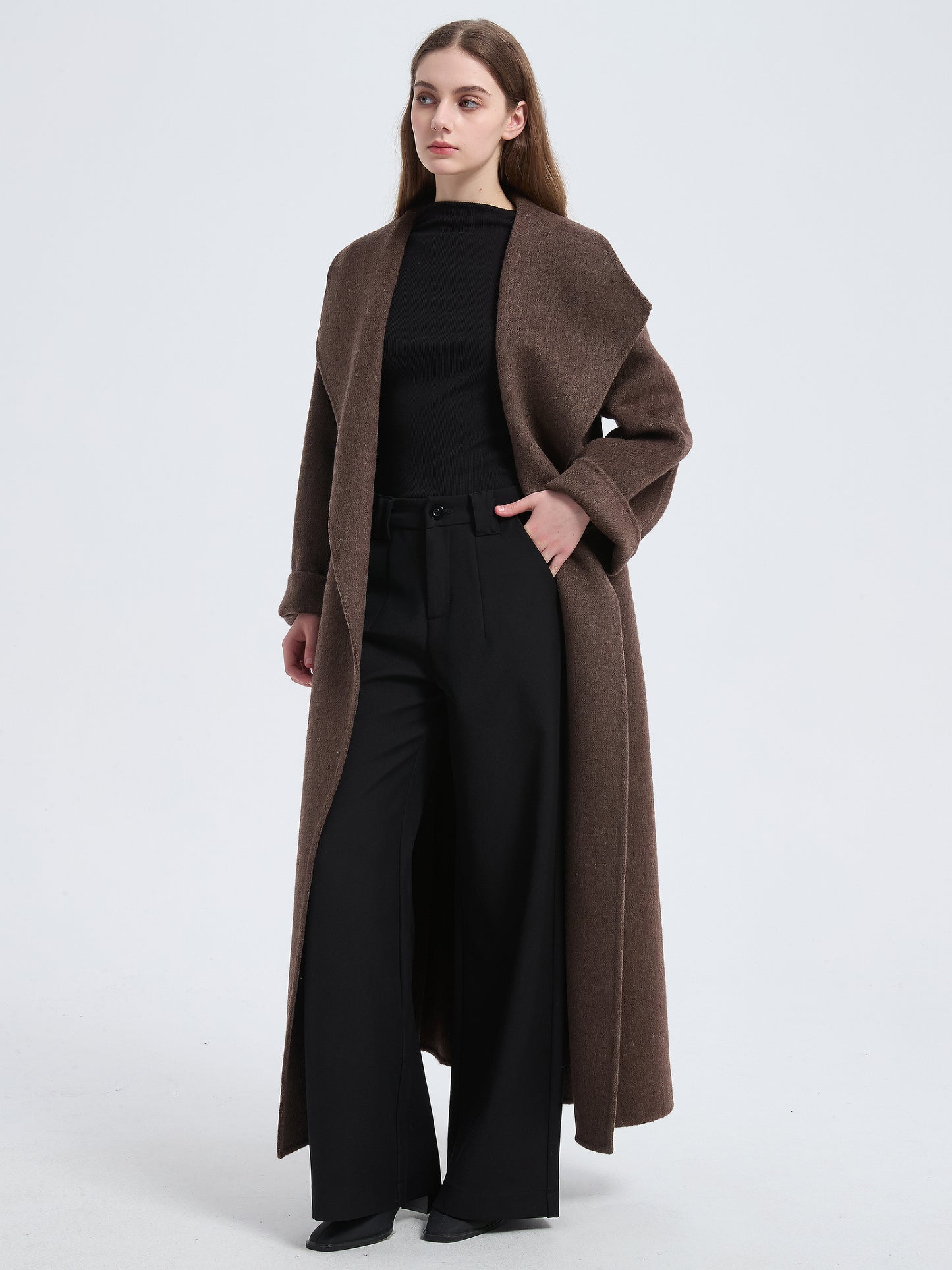 MN004 Women's 70% Wool Coat, Winter Double-breasted Wool Coat with Belt