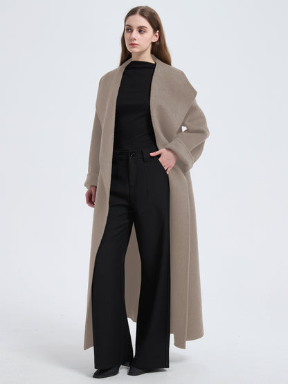 MN004 Women's 70% Wool Coat, Floor Length, Winter Double-breasted Wool Coat with Belt