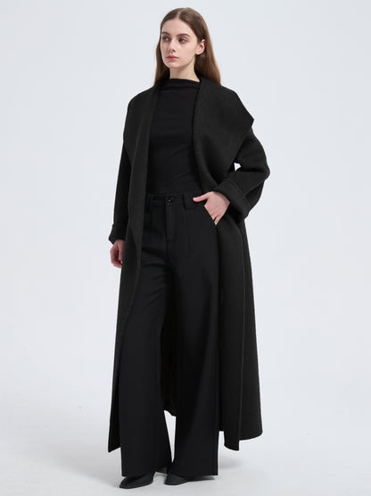 MN004 Women's 70% Wool Coat, Floor Length, Winter Double-breasted Wool Coat with Belt