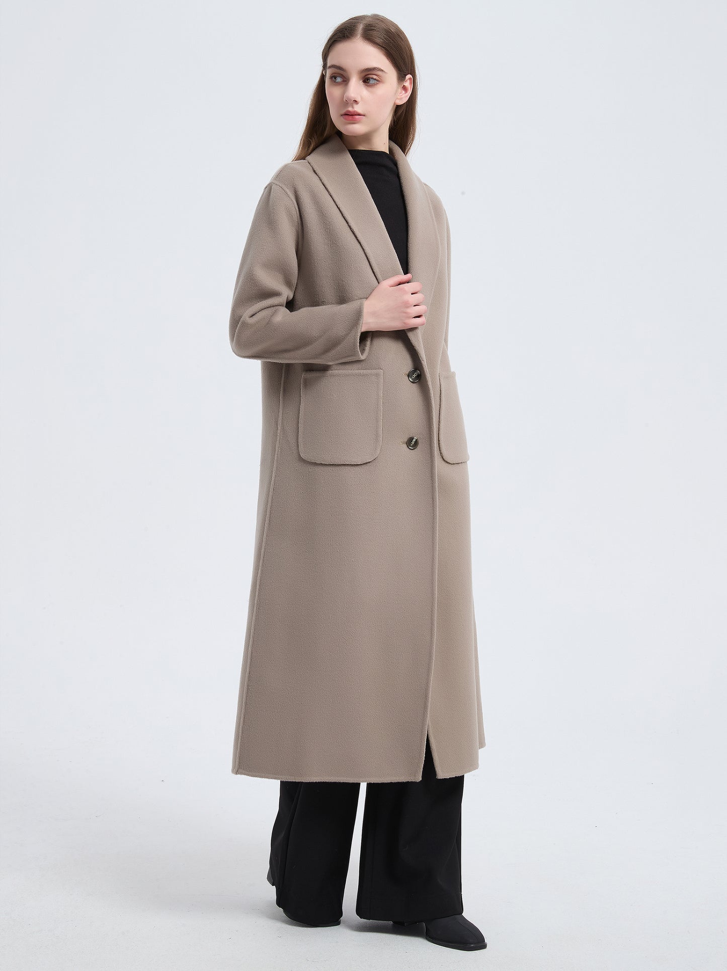 MN007 Women's 70% Wool Coat, Winter Single-breasted Lapel Wool Coat Jacket