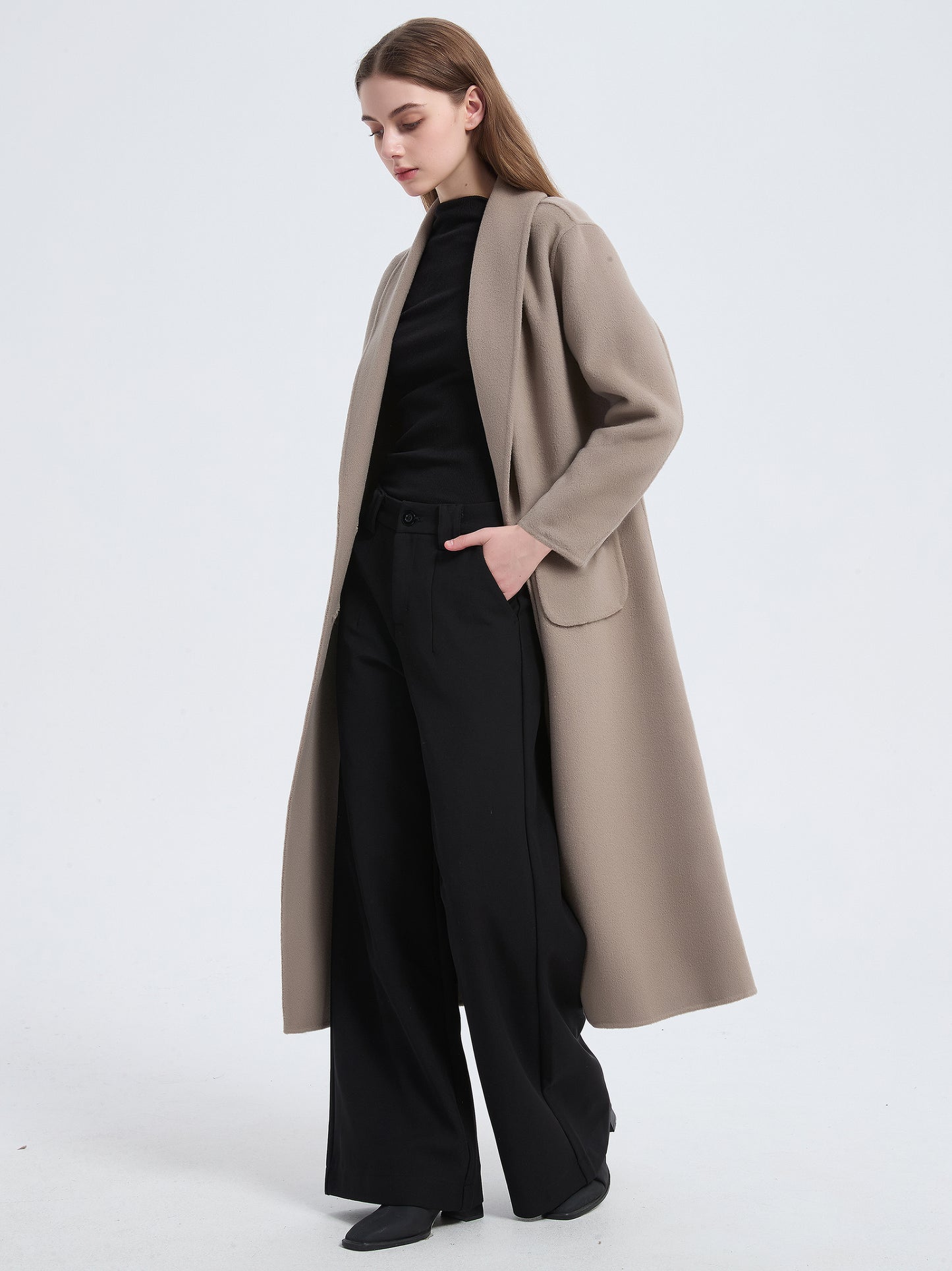 MN007 Women's 70% Wool Coat, Winter Single-breasted Lapel Wool Coat Jacket