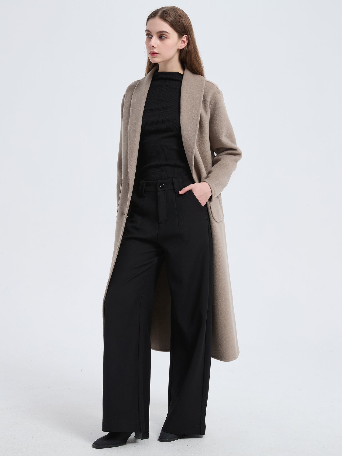 MN007 Women's 70% Wool Coat, Winter Single-breasted Lapel Wool Coat Jacket