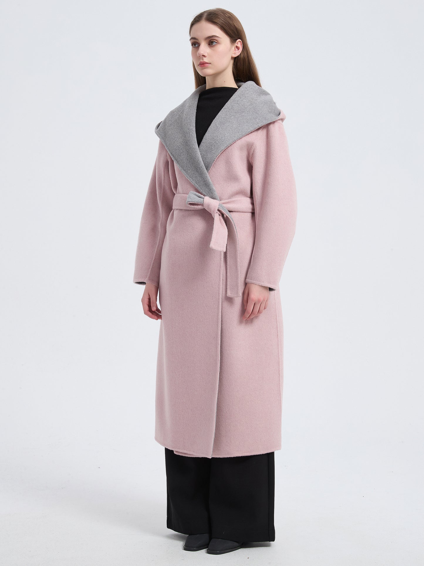 MN008 Women's 70% Wool Coat, Winter Two-color Lapel Woolen Coat Jacket