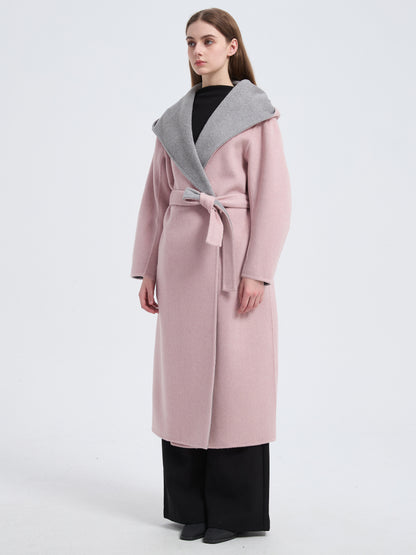 MN008 Women's 70% Wool Coat, Winter Two-color Lapel Woolen Coat Jacket