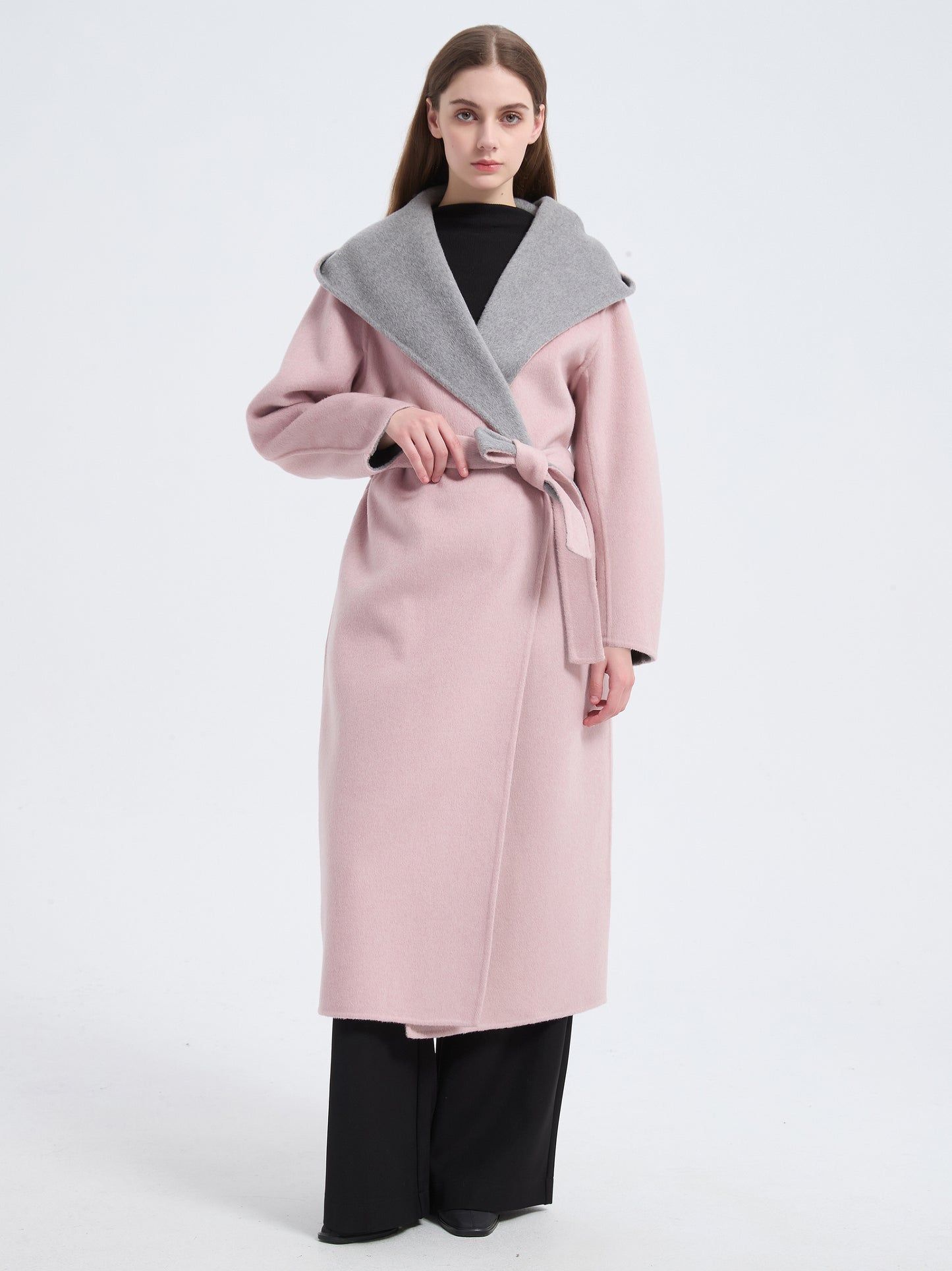 MN008 Women's 70% Wool Coat, Winter Two-color Lapel Woolen Coat Jacket