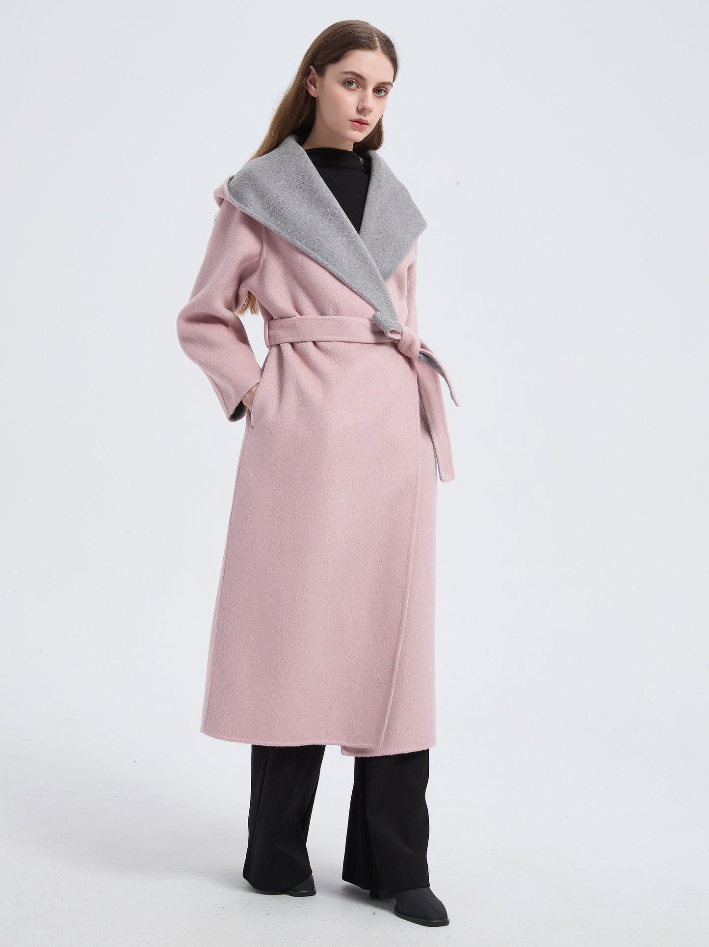 MN008 Women's 70% Wool Coat, Winter Two-color Lapel Woolen Coat Jacket
