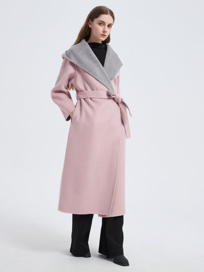 MN008 Women's 70% Wool Coat, Winter Two-color Lapel Woolen Coat Jacket