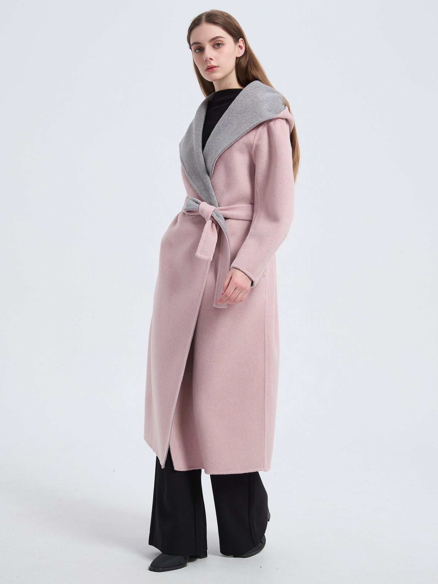MN008 Women's 70% Wool Coat, Winter Two-color Lapel Woolen Coat Jacket