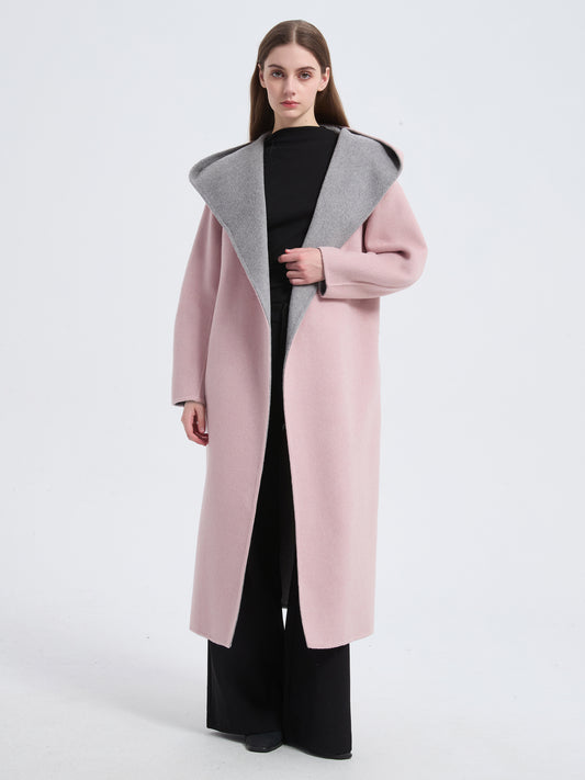 MN008 Women's 70% Wool Coat, Winter Two-color Lapel Woolen Coat Jacket