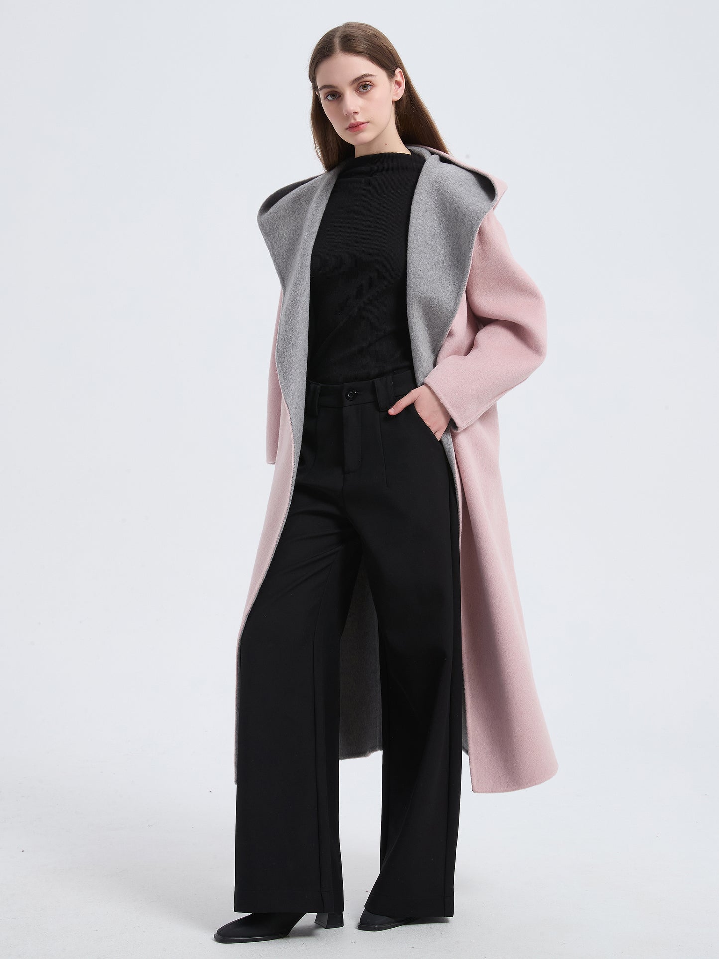 MN008 Women's 70% Wool Coat, Winter Two-color Lapel Woolen Coat Jacket