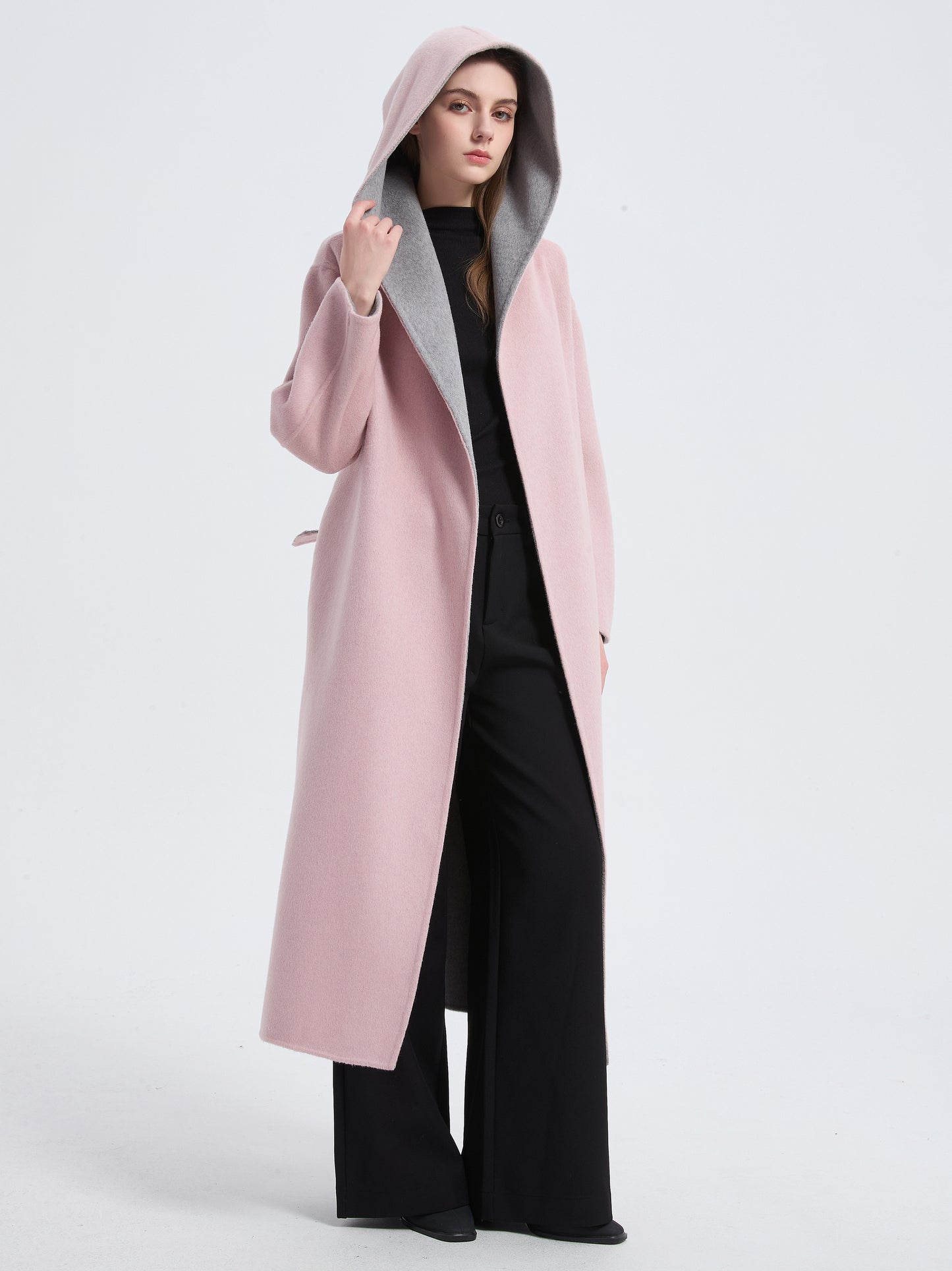 MN008 Women's 70% Wool Coat, Winter Two-color Lapel Woolen Coat Jacket