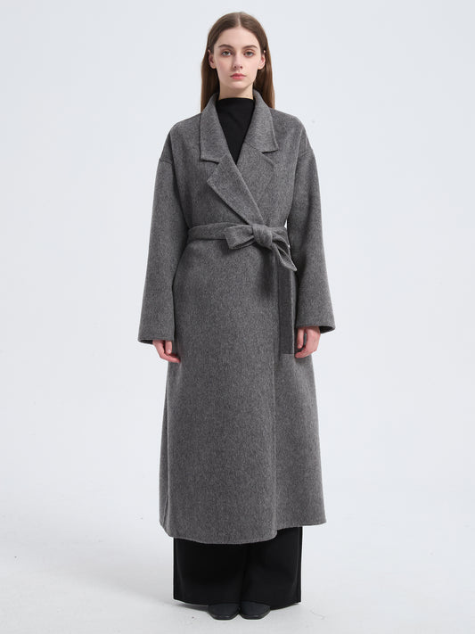 MN010 Women's 70% Wool Coat, Winter Collared Woolen Coat with Belt