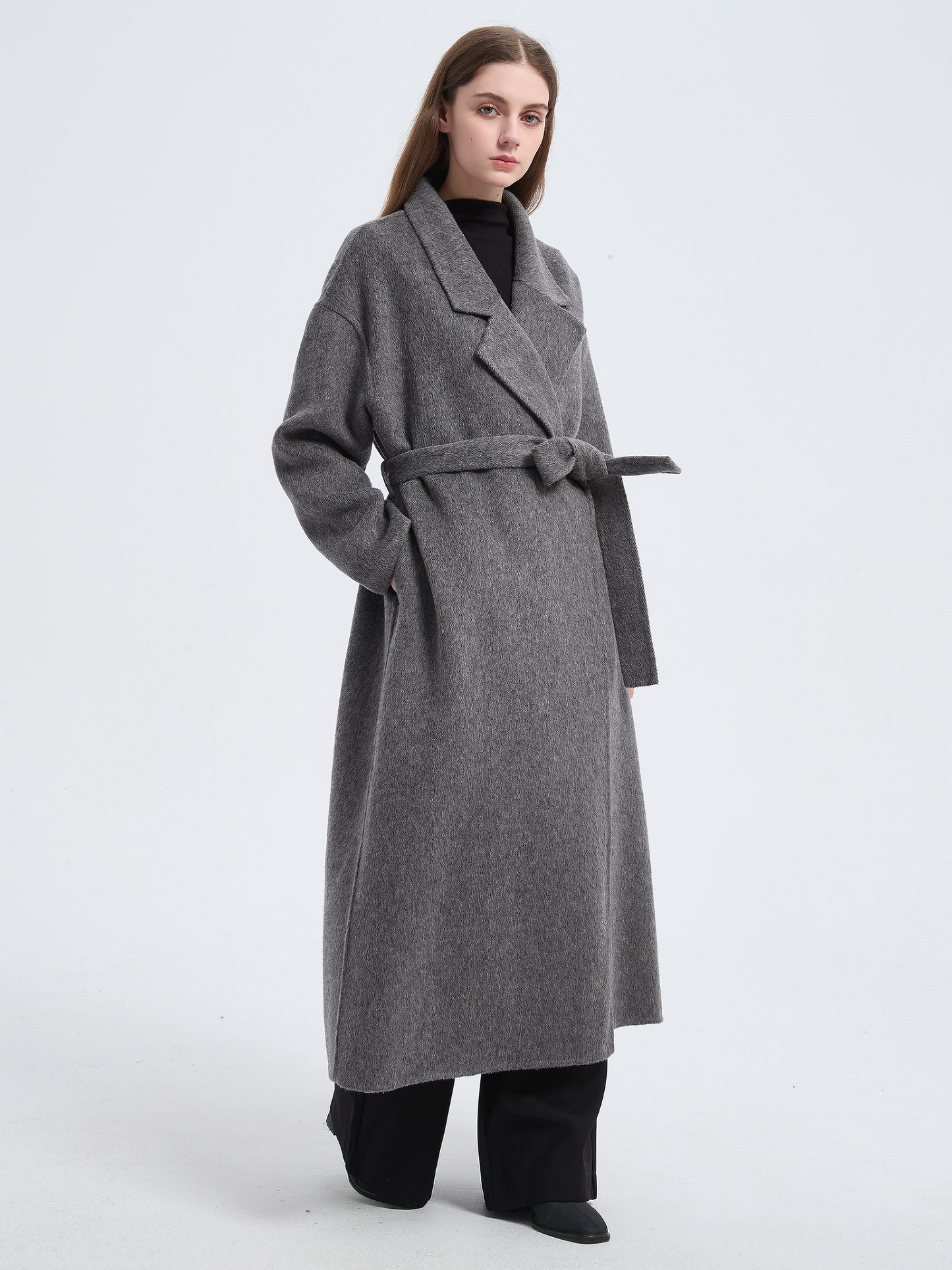 MN010 Women's 70% Wool Coat, Winter Collared Woolen Coat with Belt