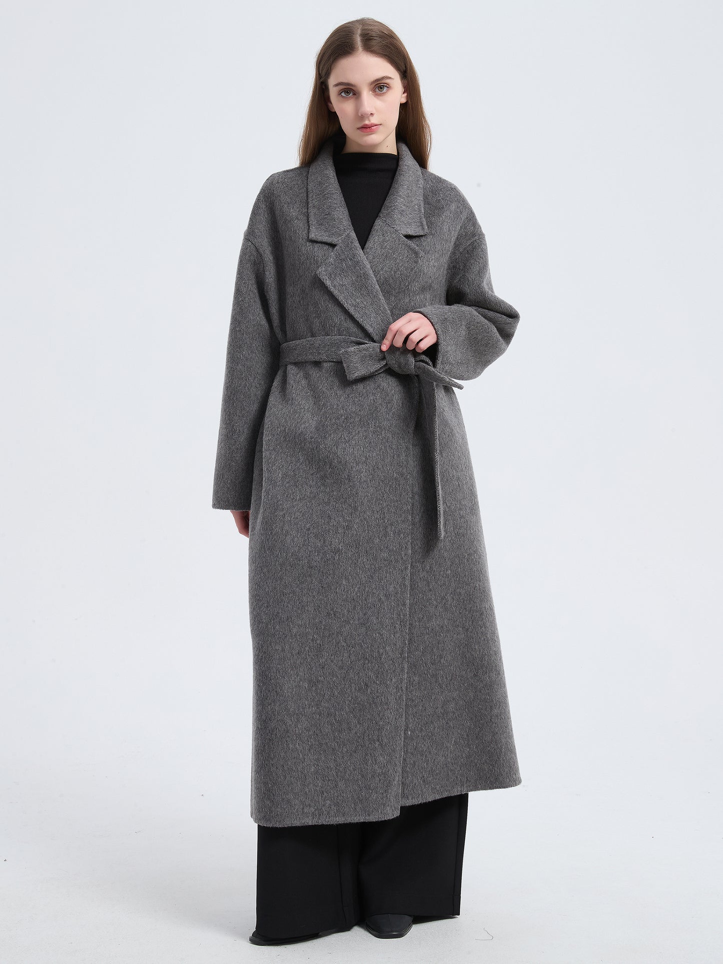 MN010 Women's 70% Wool Coat, Winter Collared Woolen Coat with Belt