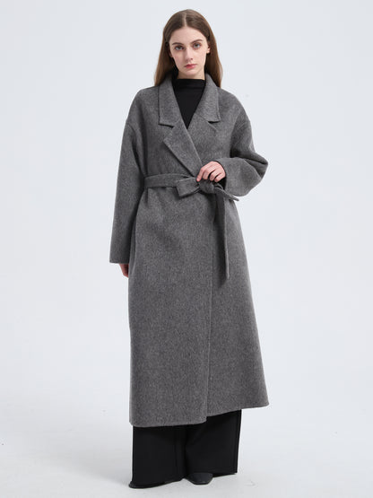 MN010 Women's 70% Wool Coat, Winter Collared Woolen Coat with Belt
