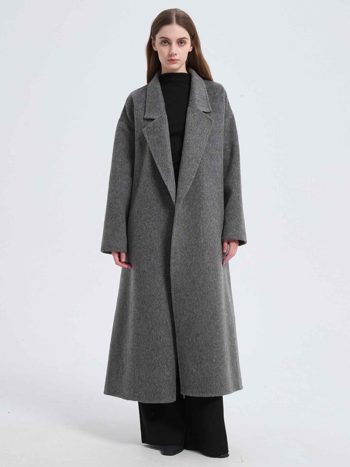 MN010 Women's 70% Wool Coat, Winter Collared Woolen Coat with Belt