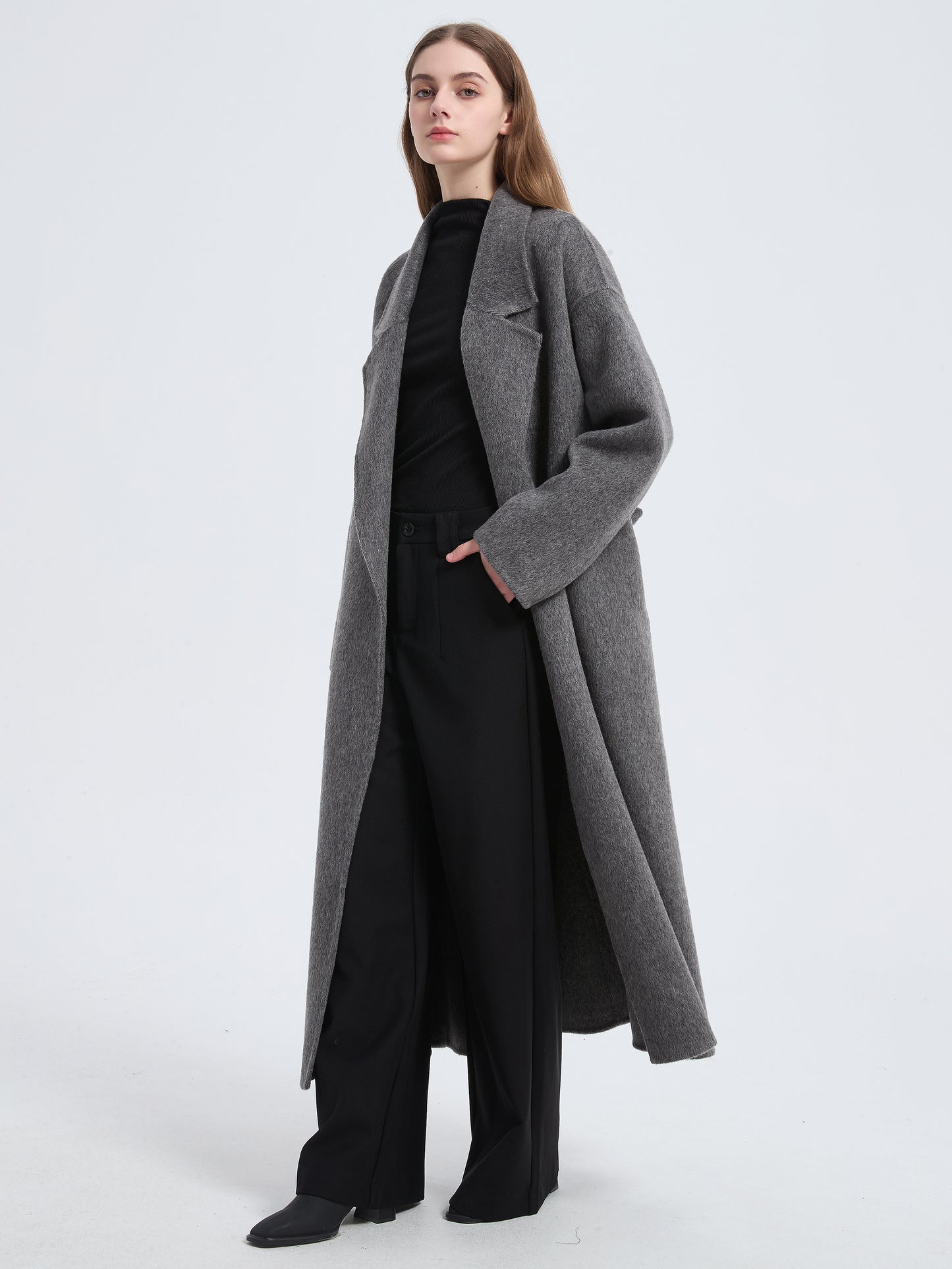 MN010 Women's 70% Wool Coat, Winter Collared Woolen Coat with Belt