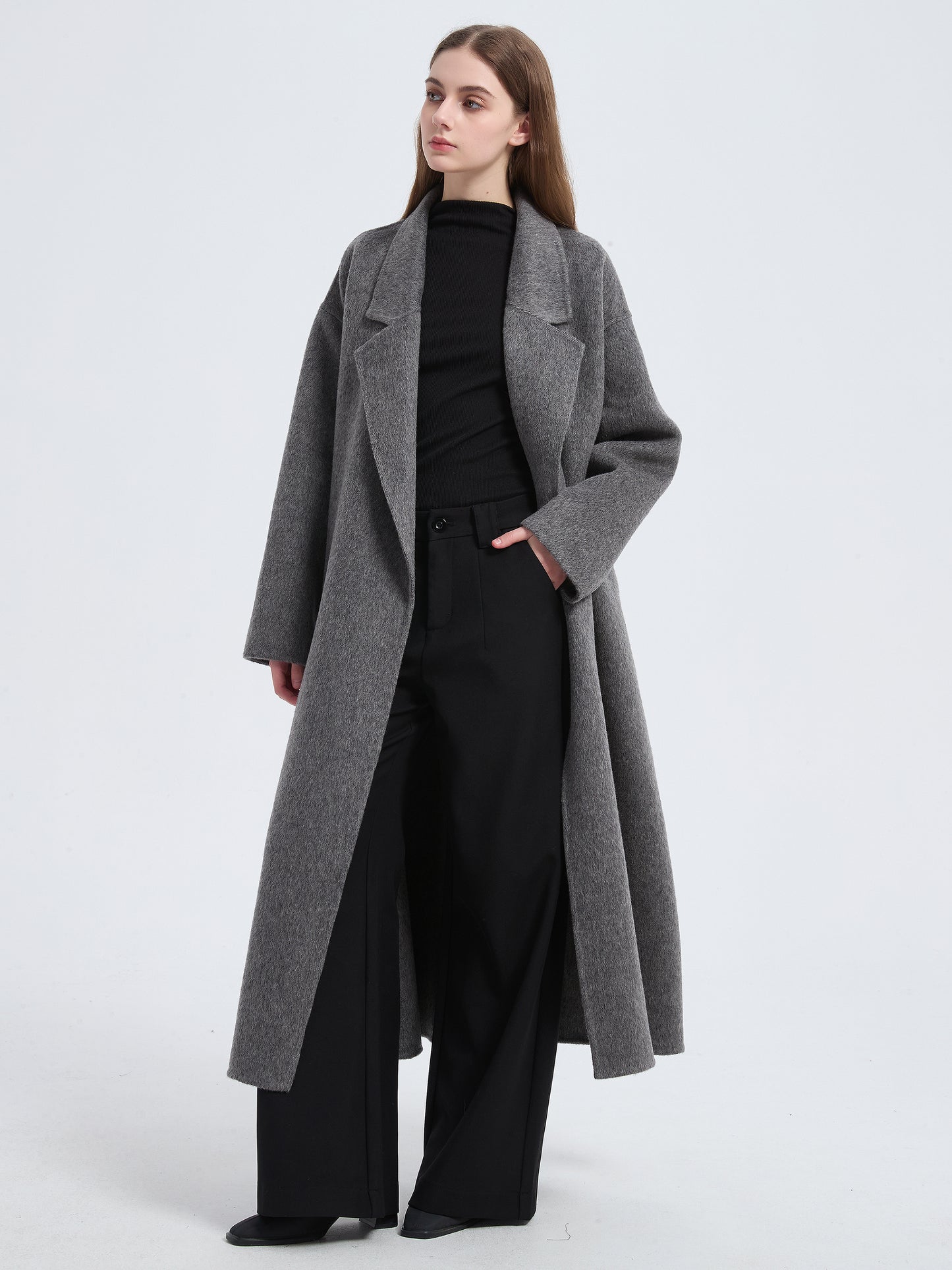 MN010 Women's 70% Wool Coat, Winter Collared Woolen Coat with Belt