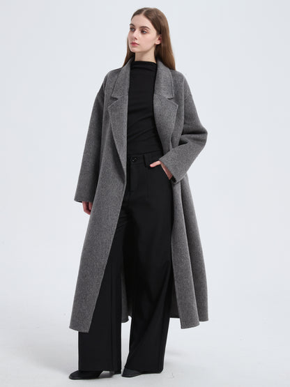 MN010 Women's 70% Wool Coat, Winter Collared Woolen Coat with Belt