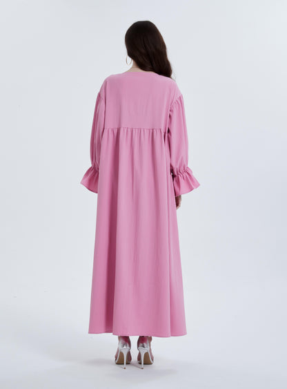 Middle East abaya Muslim women's Maxi dress solid color pleated elegant flared sleeve dress MSL825