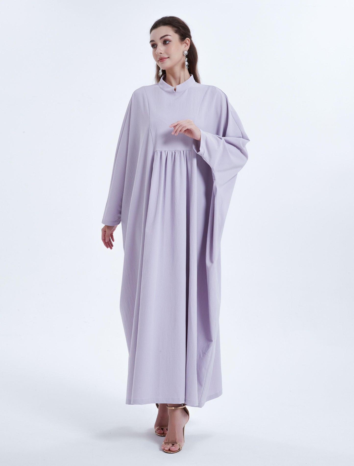 Pringbud Ramadan kebaya Middle Eastern Muslim women's dress solid color pleated bat sleeve loose dress Abaya MSL1752