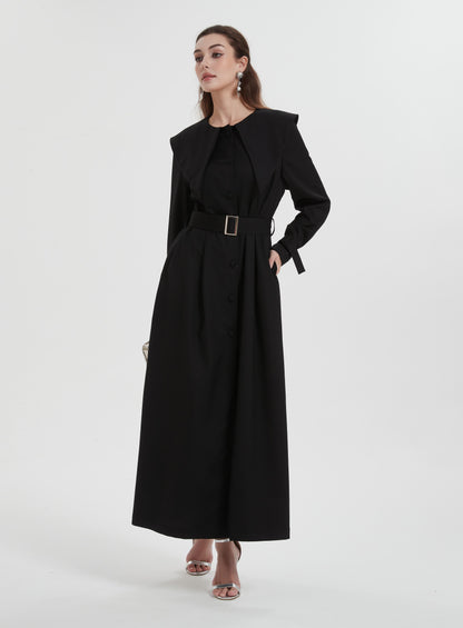 Middle East Muslim women's Maxi dress wear Dubai solid color unique neckline design lace-up waist dress Abaya MSL8316