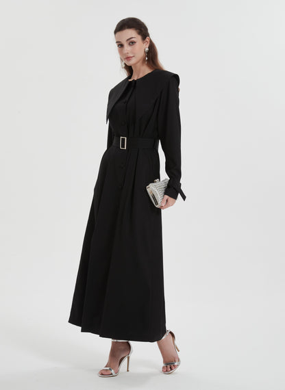 Middle East Muslim women's Maxi dress wear Dubai solid color unique neckline design lace-up waist dress Abaya MSL8316