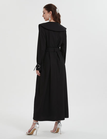 Middle East Muslim women's Maxi dress wear Dubai solid color unique neckline design lace-up waist dress Abaya MSL8316
