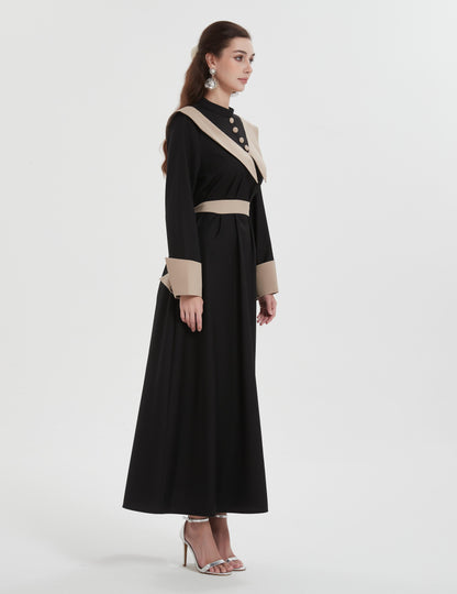 Islamic clothing Middle East Muslim women's Maxi dress color contrast neckline cuff design slim dress Abaya MSL1029