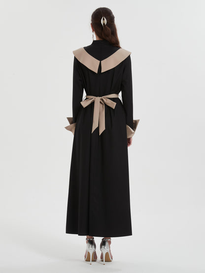 Islamic clothing Middle East Muslim women's Maxi dress color contrast neckline cuff design slim dress Abaya MSL1029