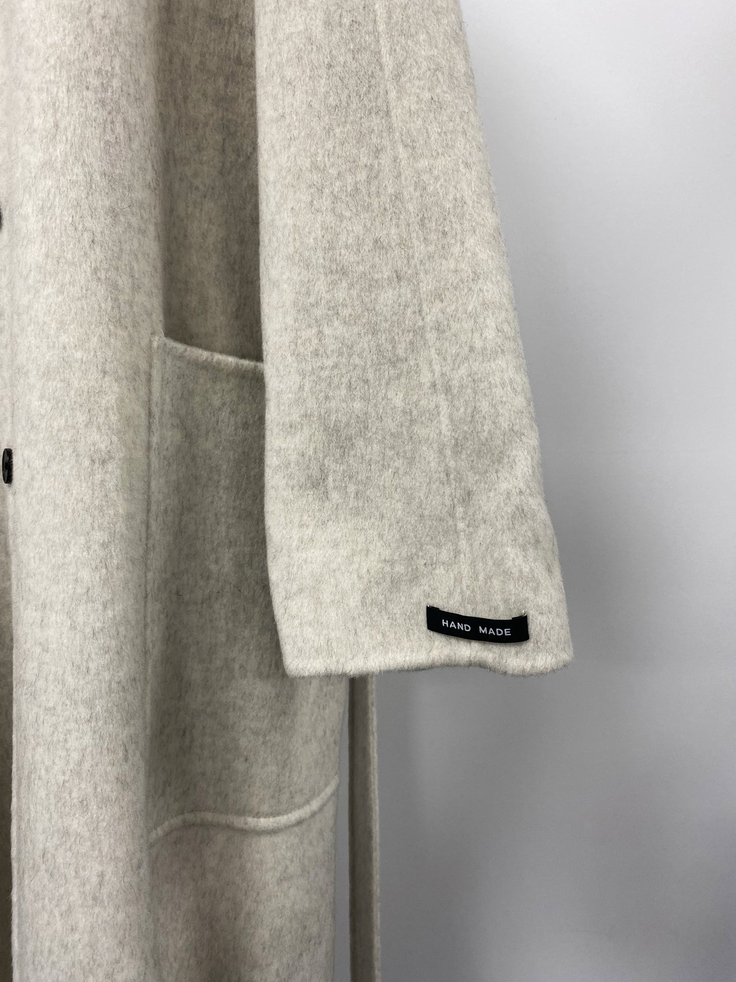 CT016 Women's 90% Wool 10% Lyocell Coat with High Collar, Large Pockets, Belt, Double-sided Wool Outerwear