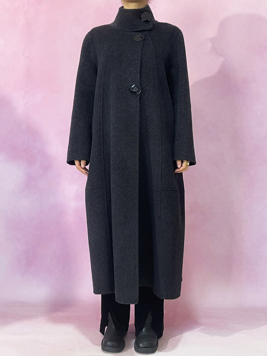 CT001 Women's 90% Wool 10% Cashmere Coat with High Collar, Large Buttons, No Belt, Double-sided Wool Outerwear