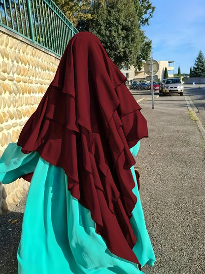 Ramadan Modest Islamic Three Layered Khimar, Solid Color Hijab Kebaya, Islam Women's Clothing MSL6