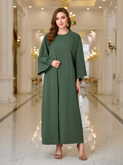 MSL126 Kaftan Abaya Set - Bell Sleeve Cardigan & Maxi Dress for Women | Hojumbo