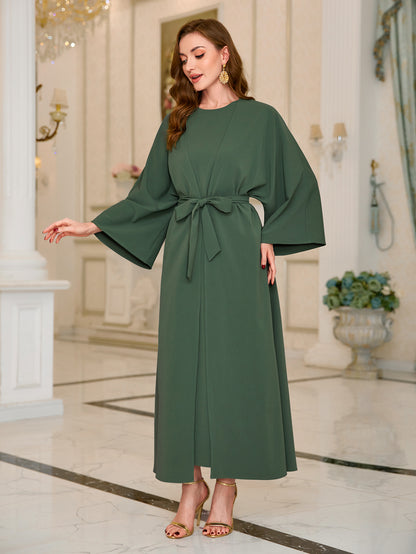 MSL126 Kaftan Abaya Set - Bell Sleeve Cardigan & Maxi Dress for Women | Hojumbo