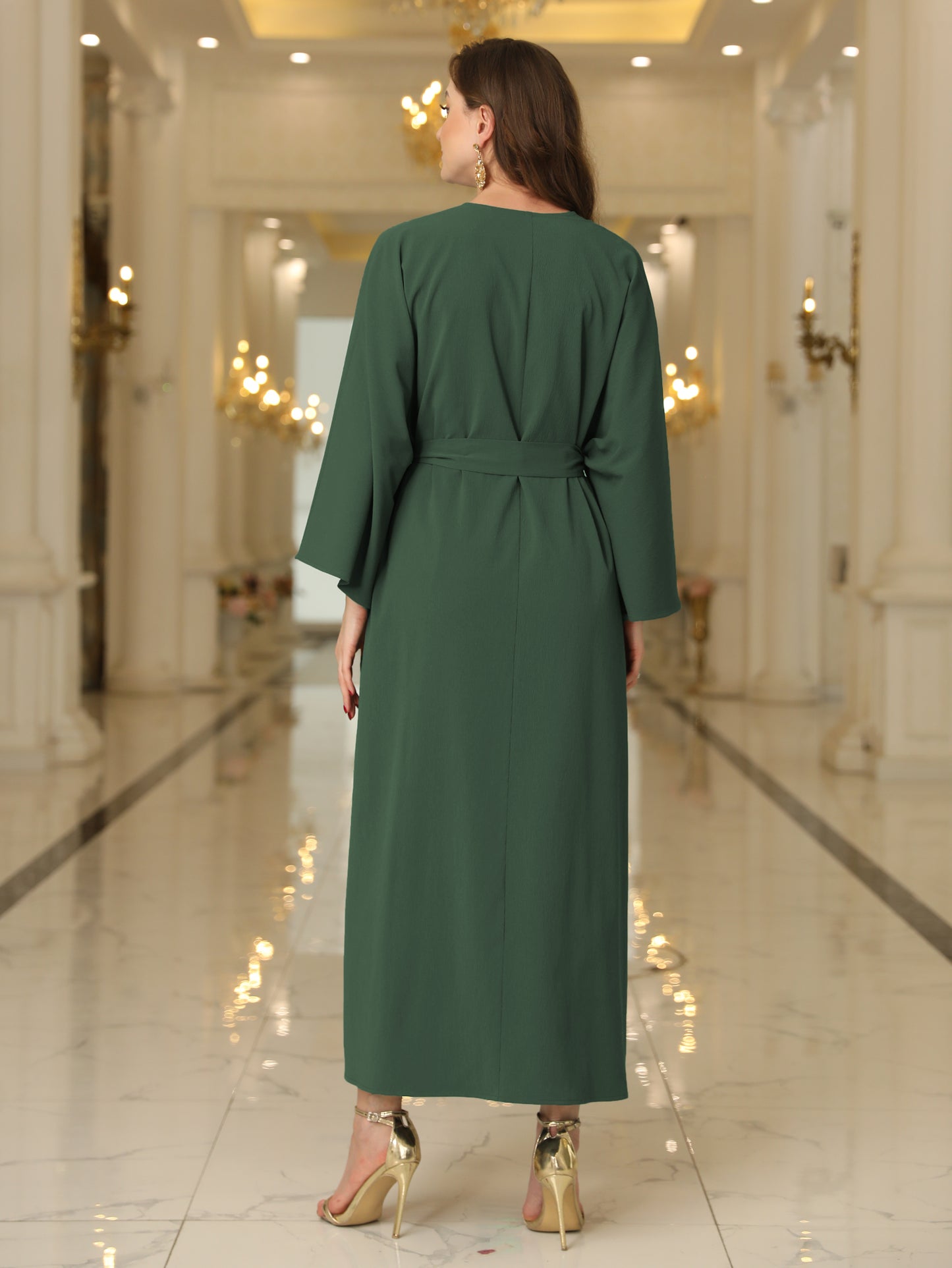 MSL126 Kaftan Abaya Set - Bell Sleeve Cardigan & Maxi Dress for Women | Hojumbo