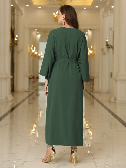MSL126 Kaftan Abaya Set - Bell Sleeve Cardigan & Maxi Dress for Women | Hojumbo