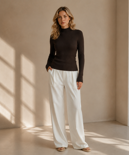 NZ7893 Women's 100% Wool Sweater Seamless Knit Mid-Neck Slim Fit | Women's Sweater, Wool Jumper | Hojumbo