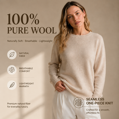 KK9702 Women's 100% Wool Sweater Seamless Knit Round Neck | Women's Sweater, Wool Jumper | Hojumbo