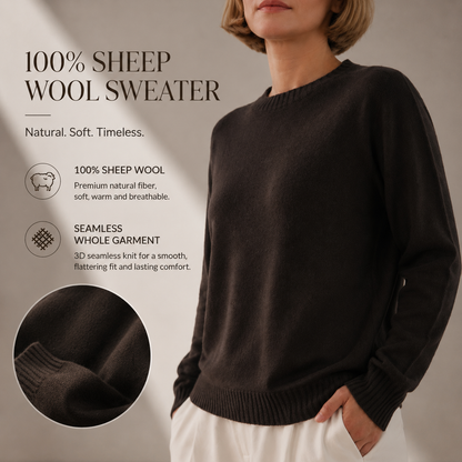 KK9702 Women's 100% Wool Sweater Seamless Knit Round Neck | Women's Sweater, Wool Jumper | Hojumbo