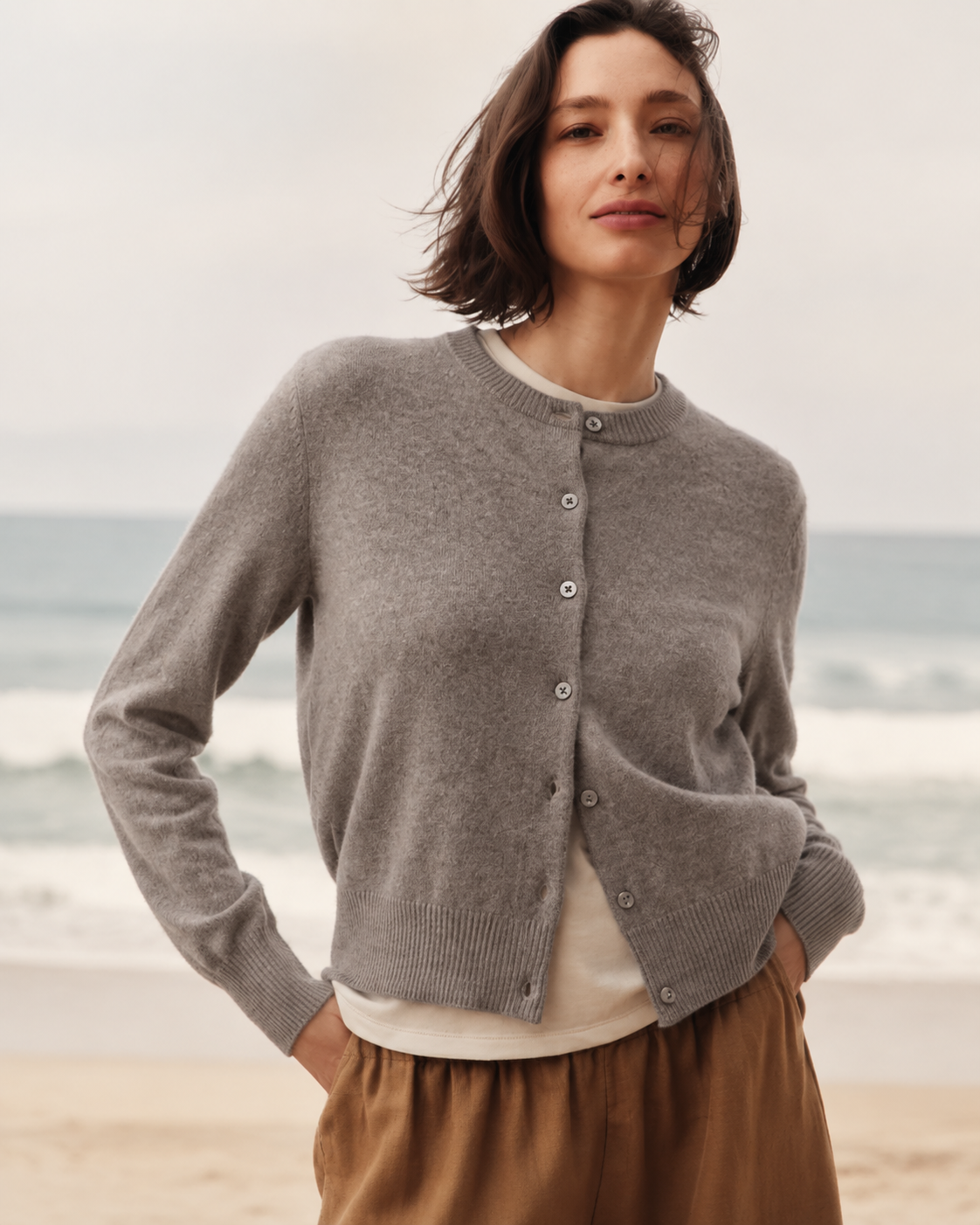 KK9709 Women's 100% Wool Cardigan Seamless Knit Round Neck Open Front | Women's Sweater, Wool Cardigan | Hojumbo